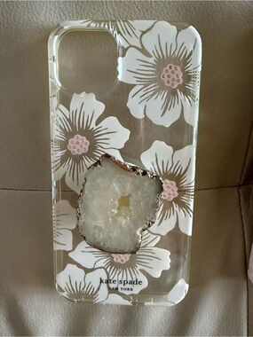 kate spade Clear Floral Phone Case with White Druzy Accent